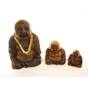 Budha em madeira sentado sorrindo 2" (5cm)