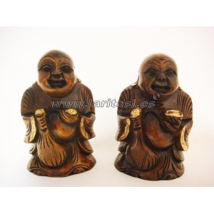 Budha em madeira de pe sorrindo 15cm
